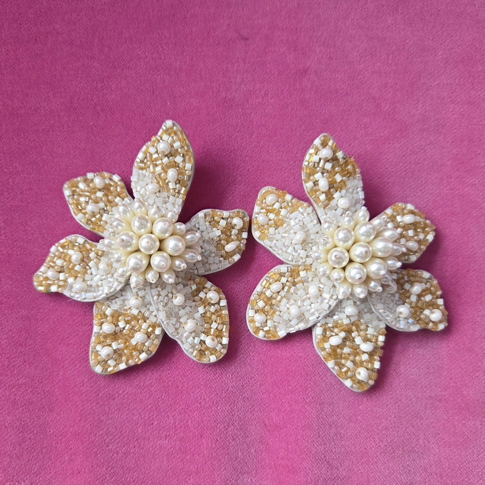 Mignonne Gavigan White and Gold Floral Earrings